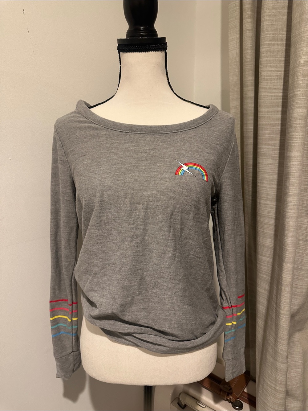 Chaser Heather Gray Long-Sleeve Tee with Rainbow Accent